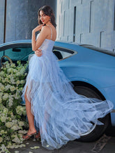 D&M Sexy 3D Butterfly & Flower Mesh Spaghetti Strap Backless High Slit Evening Dress For Women (Heavy Work Version)